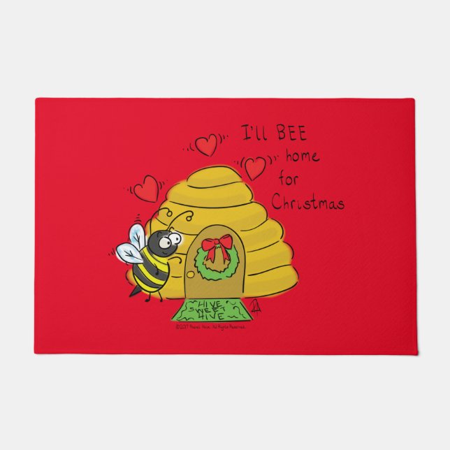 Paillasson Jolie Bee Christmas Drôle Cartoon de vacances (Devant)
