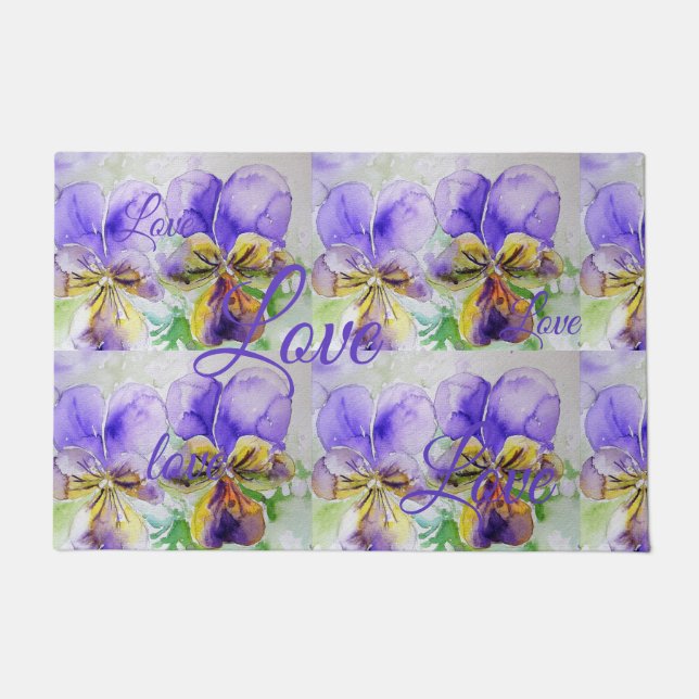 Paillasson Jolie Fleur Viola Floral Purple Motif Amour (Devant)