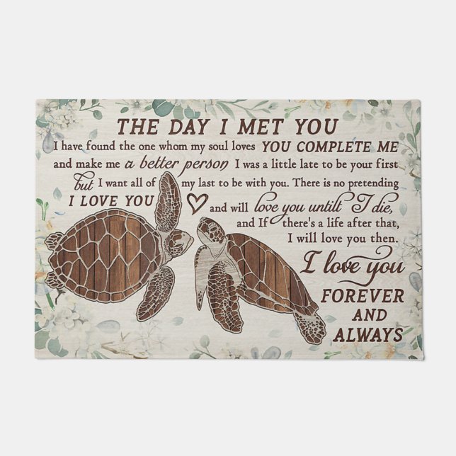 Paillasson Jolie Tortue Couples Rug, mignonne Lettre (Devant)