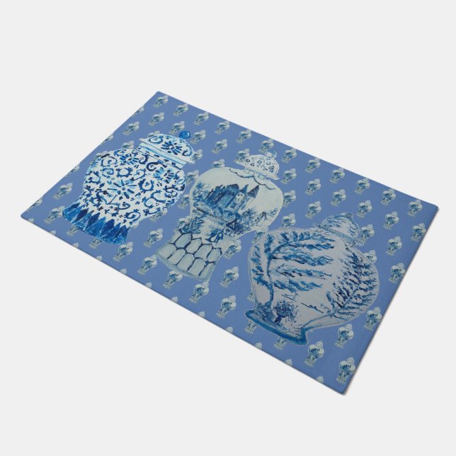 Paillasson Jouets de gingembre bleu et blanc (Incliné)