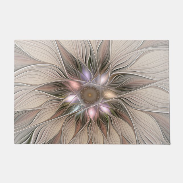 Paillasson Joyeuse Fleur Abstrait Beige Brown Floral Fractal (Devant)