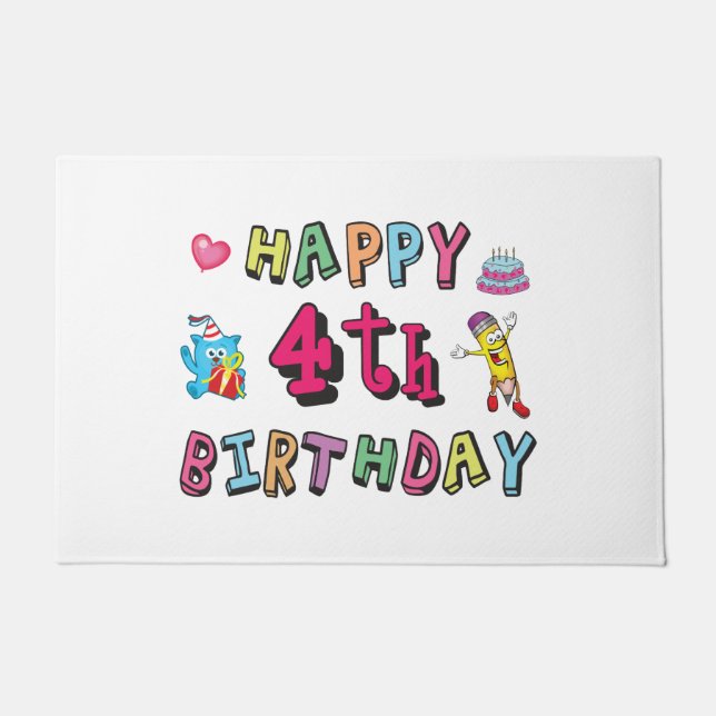 Paillasson Joyeux 4e anniversaire. 4 ans b-jour. (Devant)