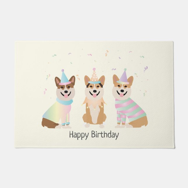 Paillasson Joyeux Anniversaire Pembroke Welsh Corgi Chiens (Devant)
