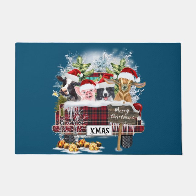 Paillasson Joyeux Buffalo Plaid Vaches Cochon Collie Chien (Devant)