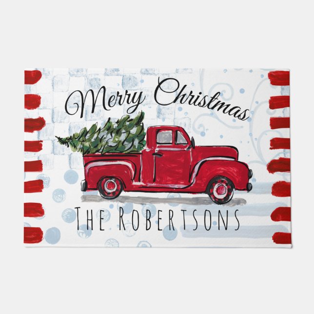 Paillasson Joyeux Camion rouge de Noël Porte Mat personnalisé (Devant)