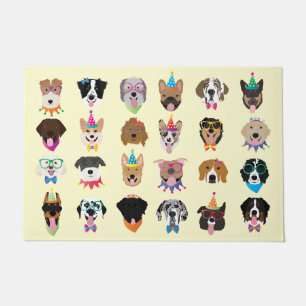 Paillasson Joyeux Chien d'Anniversaire Face À Des Animaux Vai