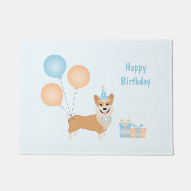 Paillasson Joyeux Chien de Corgi Anniversaire (Devant)