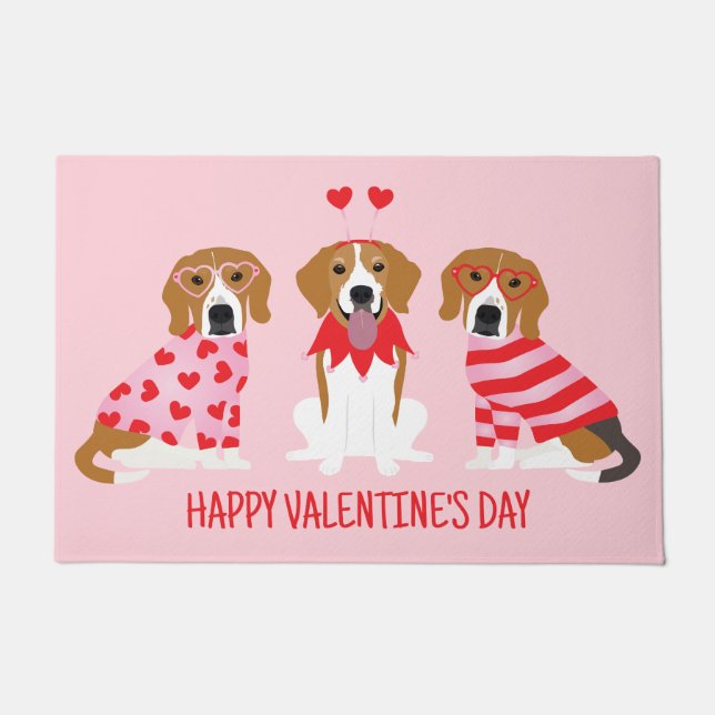 Paillasson Joyeux Chiens Beagles de la fête des Valentines (Devant)