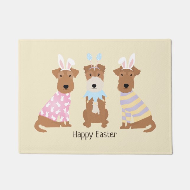 Paillasson Joyeux Chiens de Terrier gallois de Pâques (Devant)
