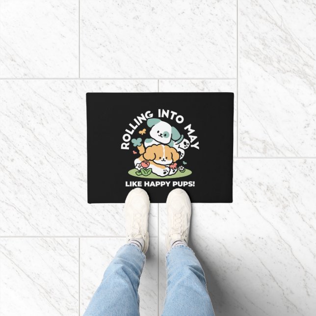 Paillasson Joyeux Chiots Arrivés En Mai - Kawaii Dog Art (Intérieur)