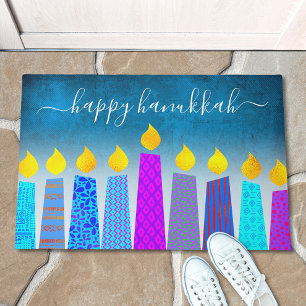 Paillasson Joyeux Hanoukka Script Moderne bougie Boho Turquoi