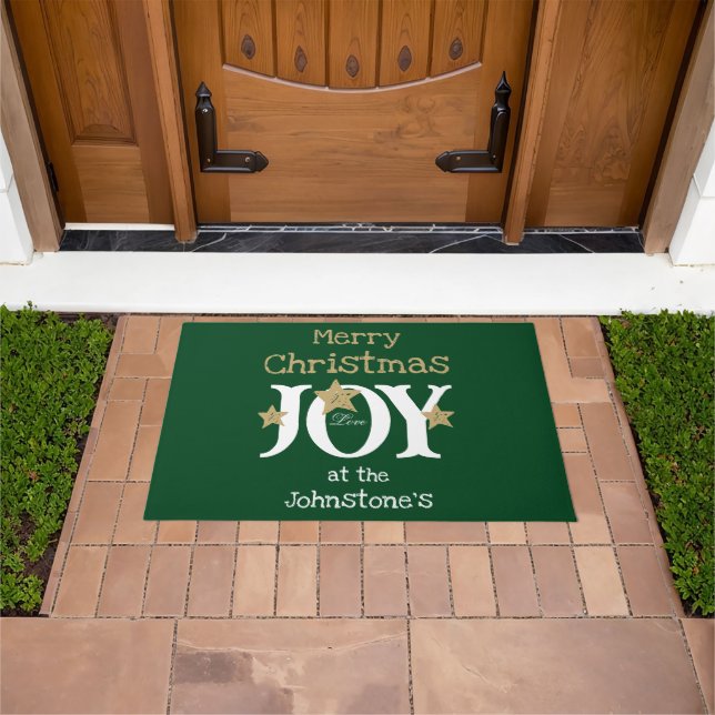 Paillasson Joyeux Noël Ajouter votre nom Script Rustic Green (De plein air)