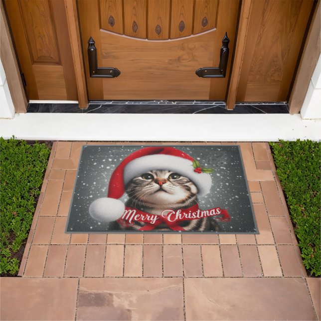 Paillasson Joyeux Noël American shorthair Cat, Père Noël Cat (De plein air)