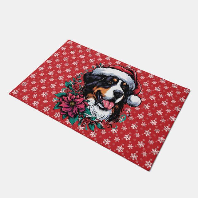 Paillasson Joyeux Noël Bernese Mountain Dog Santa Hat (Incliné)
