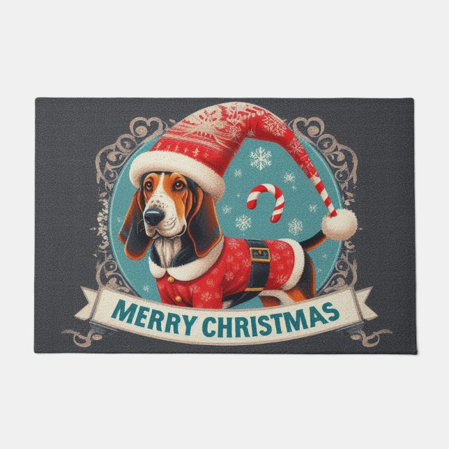 Paillasson Joyeux Noël Bluetick Coonhound Chien Santa Hat (Devant)
