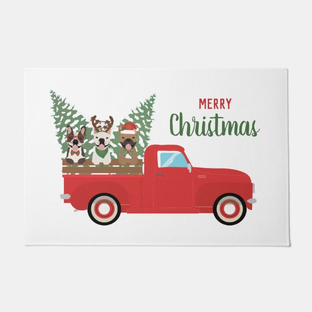 Paillasson Joyeux Noël Chiens de taureaux français Camion de  (Devant)