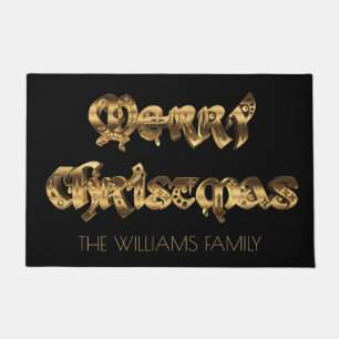 Paillasson Joyeux Noël Elegant Black et Faux Gold Foil