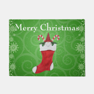 Paillasson Joyeux Noël Gnome en Red Stocking Green Swirls