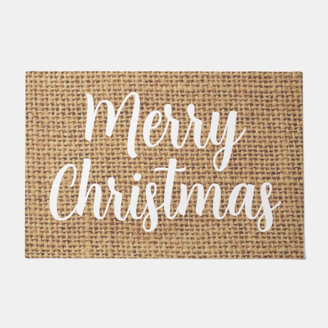 Paillasson Joyeux Noël moderne écriture blanche cool burlap (Devant)
