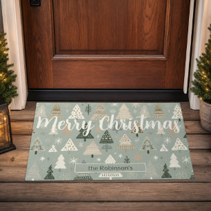Paillasson Joyeux Noël Nom de famille Arbres Nordiques