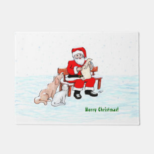 Paillasson Joyeux Noël! Père Noël avec chat et chien