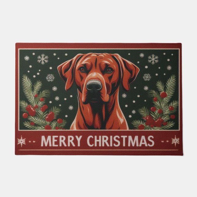 Paillasson Joyeux Noël Rhodesian Ridgeback Chien Santa Hat (Devant)