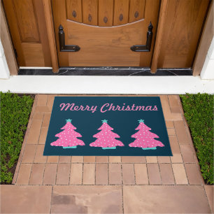 Paillasson Joyeux Noël rose Arbres de Noël contemporains