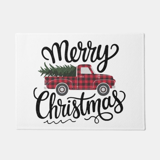 Paillasson Joyeux Noël Rouge Buffalo Chariot Plaid (Devant)