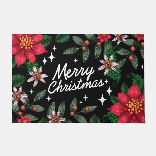 Paillasson Joyeux Poinsettias de Noël (Devant)