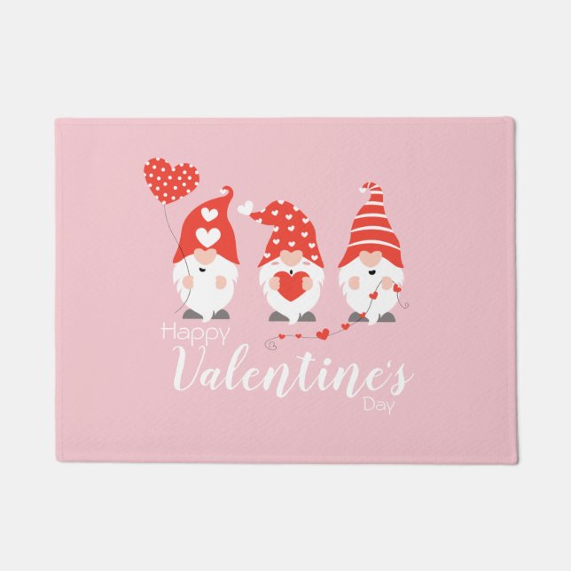 Paillasson Joyeux Valentin Gnomes Rouge Rose (Devant)