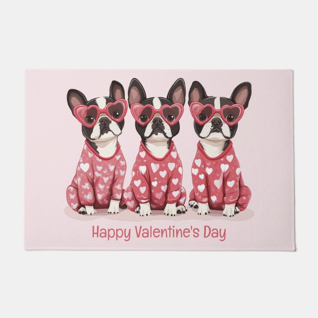 Paillasson Joyeux Valentines Day Boston Terrier Chiens (Devant)