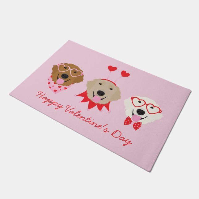 Paillasson Joyeux Valentines Day Golden Retriever Dogs (Incliné)