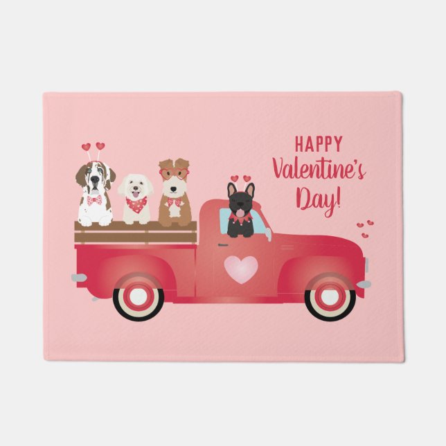 Paillasson Joyeux Valentines Jour Pickup Camion Aimer Chiens (Devant)
