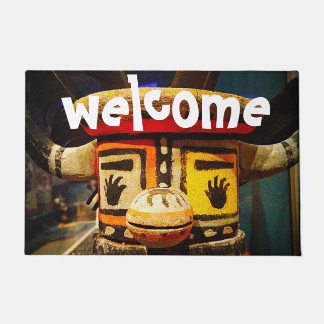 Paillasson Kachina Doll Cute Face Photo Bienvenue Typographie (Devant)