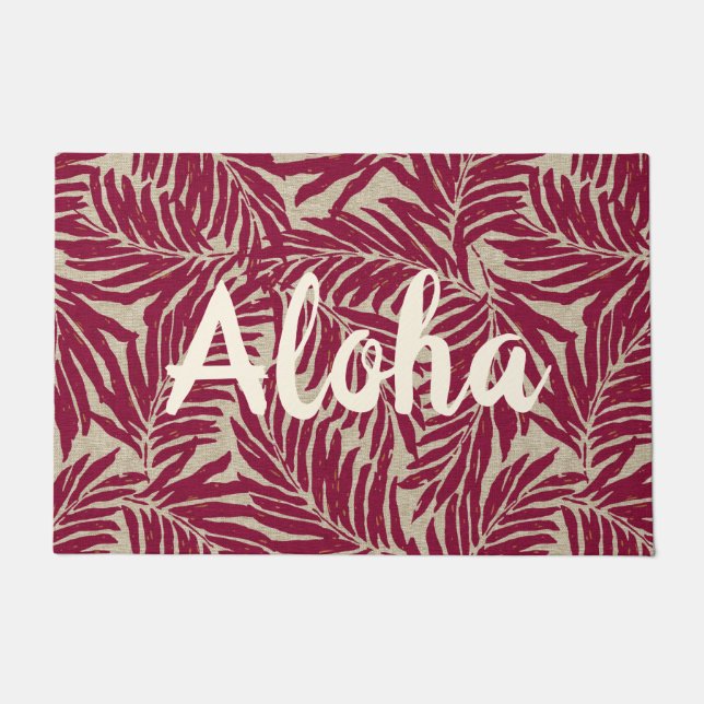 Paillasson Kahanu Palms Hawaiian Faux Linen Texture Aloha (Devant)