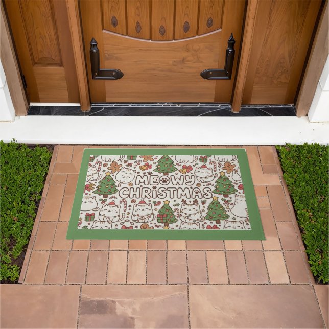 Paillasson Kawaii Cat Pattern Christmas Welcome Doormat (De plein air)