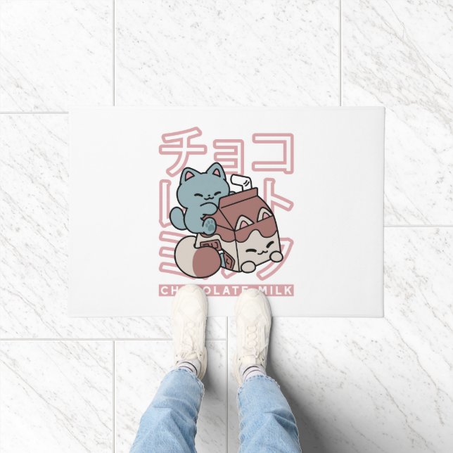 Paillasson Kawaii Cat with Chocolate Milk – Japanese Pop Art  (Intérieur)