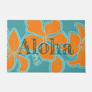 Paillasson Ketmie Aloha Teal floral hawaïen de Kailua