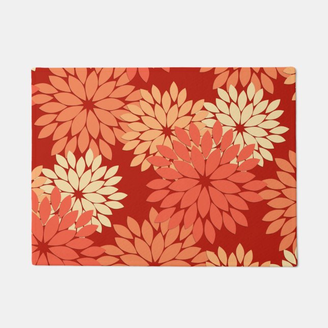 Paillasson Kimono Floral Moderne Impression, Mandarin Orange (Devant)