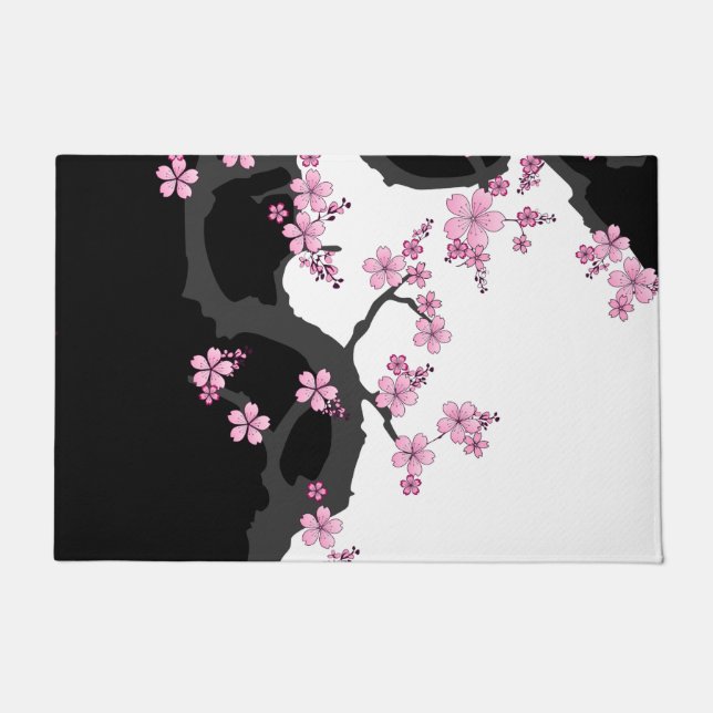 Paillasson Kimono japonais Sakura noir et blanc (Devant)