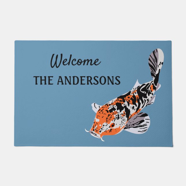 Paillasson Koi Fish Illustration Orange et Bleu Personnalisé (Devant)