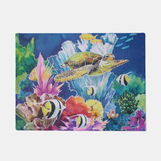 Paillasson La tortue verte Ocean Reef Scene aux poissons (Devant)