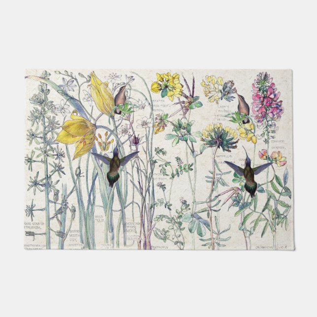 Paillasson La tulipe sauvage d'oiseaux de colibri fleurit la (Devant)