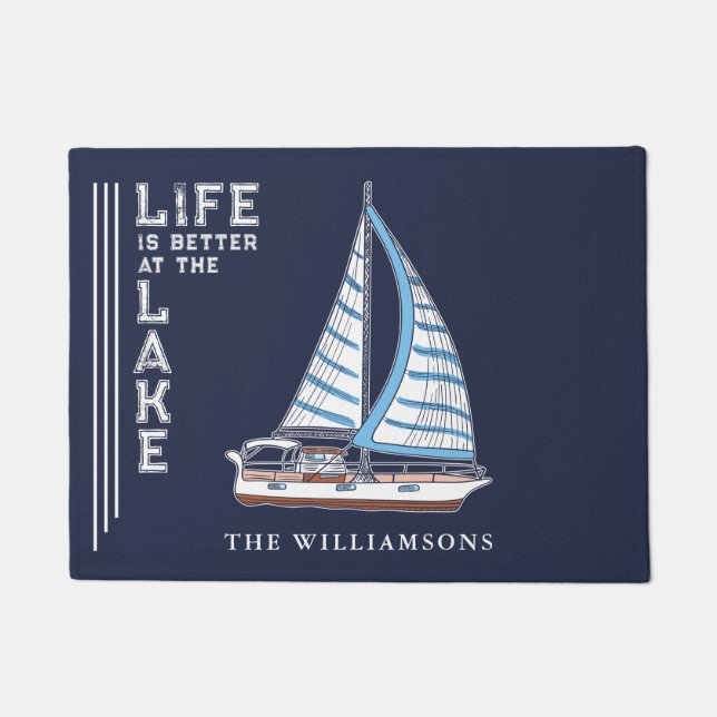 Paillasson La vie est meilleure au lac Nautique Bateau bleu m (Devant)