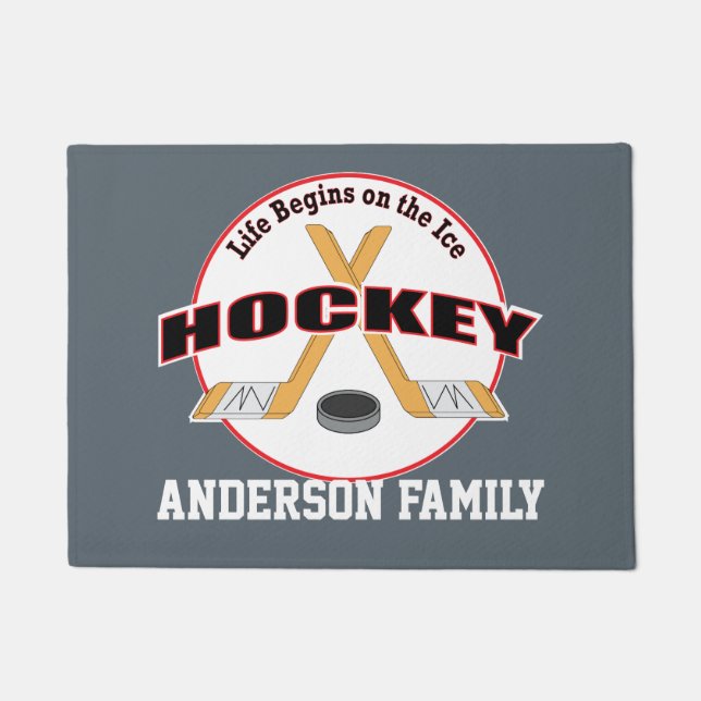 Paillasson La vie sur le nom de famille de bâtons de hockey (Devant)