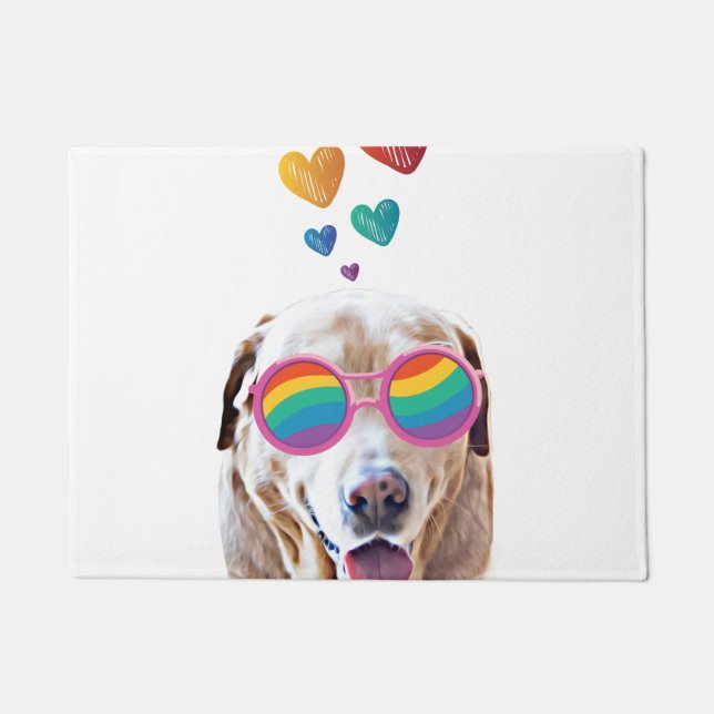 Paillasson Labrador Chien avec Coeurs Saint-Valentin (Devant)