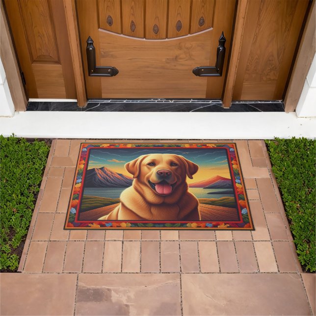 Paillasson Labrador Retriever Chien Paysage Cadre Floral (De plein air)
