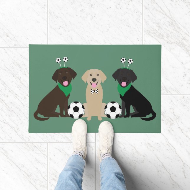Paillasson Labrador Retriever Dogs Jouer Au Football (Intérieur)