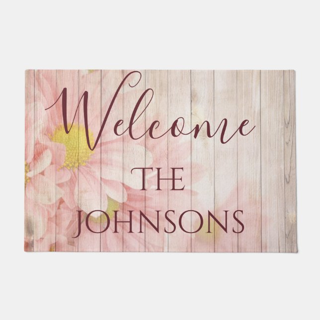 Paillasson L'accueil personnalisent les fleurs chics roses (Devant)