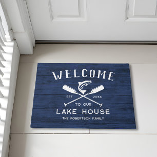 Paillasson Lake House Welcome Bois bleu rustique